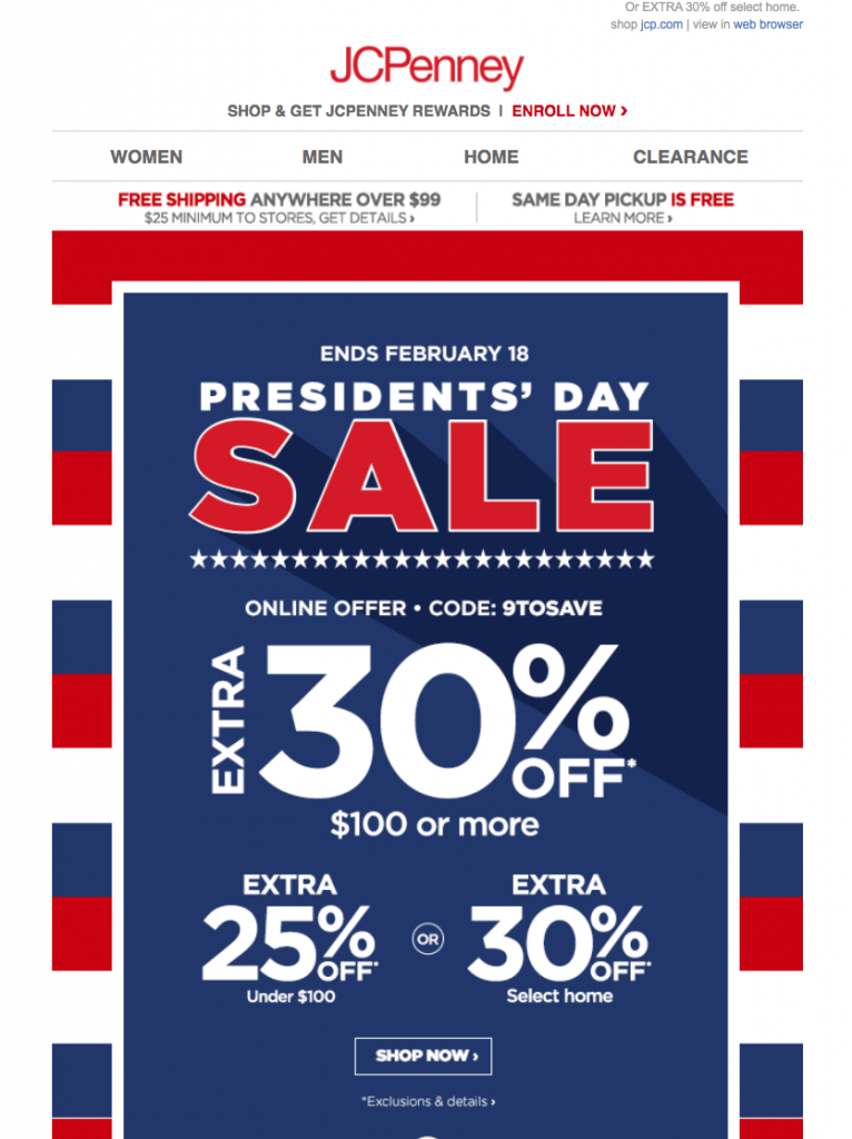 February Newsletter for President's Day sale by JCPenney